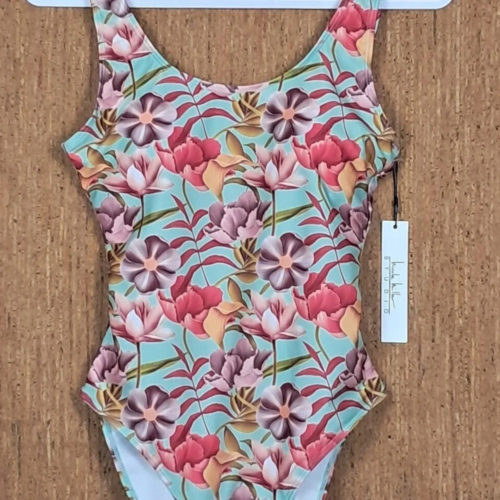 NICOLE MILLER Sz S One Piece Swimsuit Leaf Cascade Print Scoop Back NWT $120